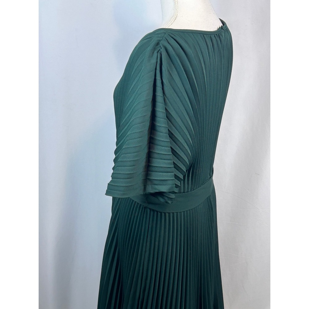 DKNY Womens Pleated Flutter Sleeve Belted Midi Dress Dark Green Size 14 - Picture 6 of 11